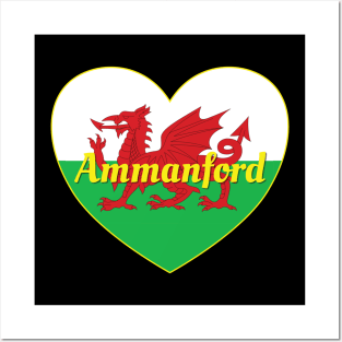 Ammanford Wales UK Wales Flag Heart Posters and Art